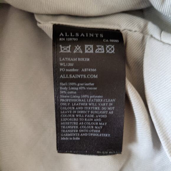 All Saints Latham Goatskin Leather Suede Biker Jacket in Grey, Size 0 - Picture 13 of 13